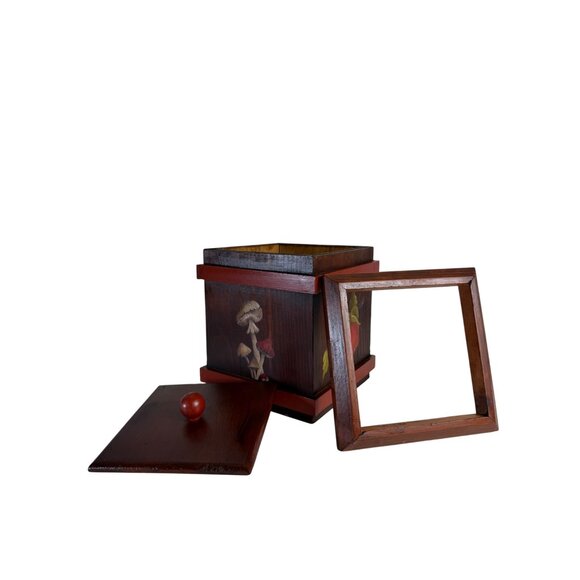 Retro Kitchen Wooden Box Mushroom Apple Rustic 70s Style Hand Painted Storage - Picture 5 of 16